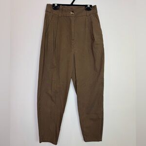 Frank and Oak pleats tencel cotton blend balloon brown pants size 0